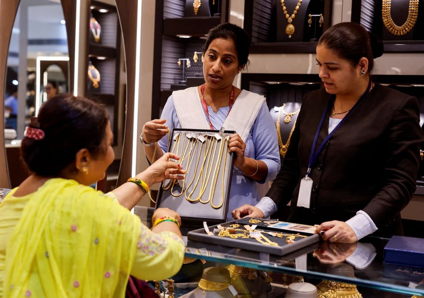 Gold jewellery displayed at an Indian jewellery store amid strong festival season demand September 2026