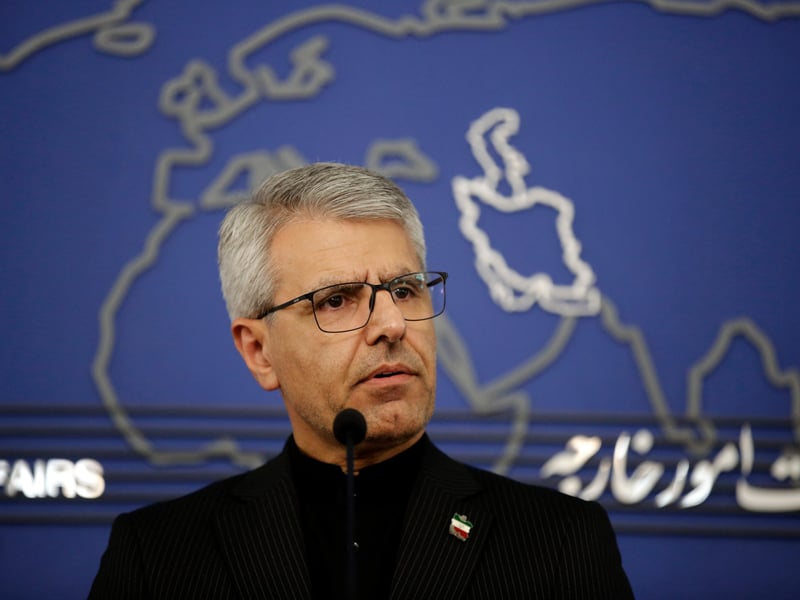 Iran Foreign Ministry spokesperson Esmail Baghaei addresses reporters on Hormuz talks postponement