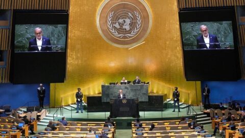Iranian President Masoud Pezeshkian at United Nations General Assembly New York 2026