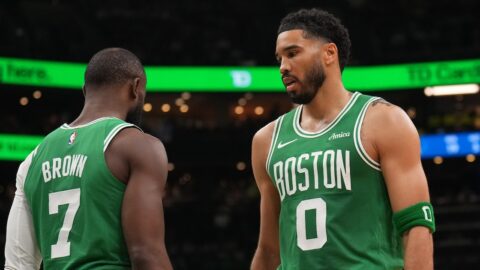 Jayson Tatum speaking on The Dan Patrick Show about his Achilles recovery and Jaylen Brown