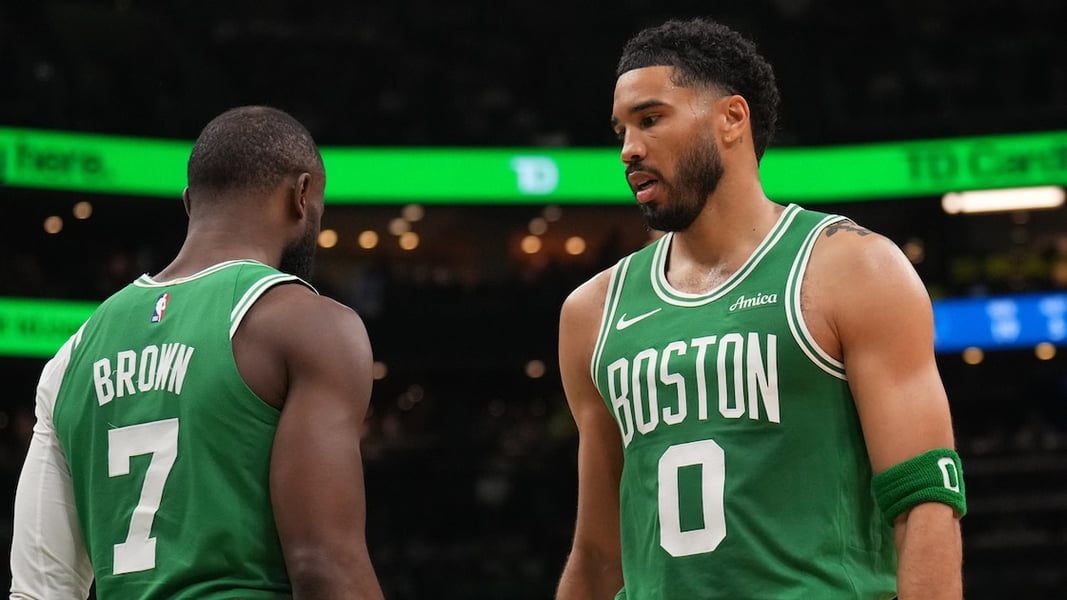 Jayson Tatum speaking on The Dan Patrick Show about his Achilles recovery and Jaylen Brown