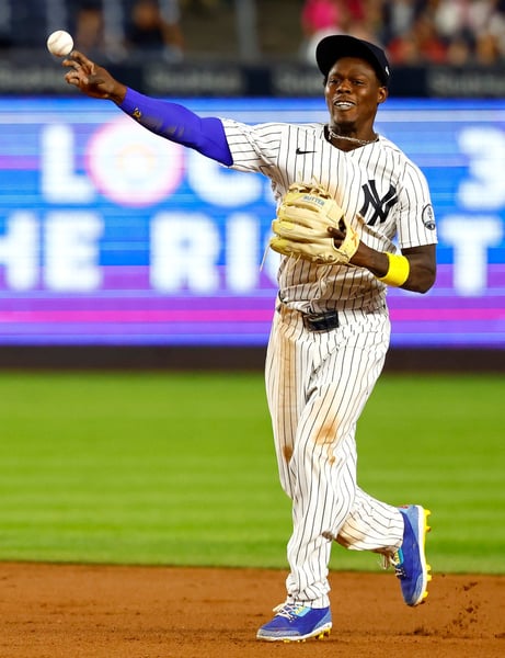 Jazz Chisholm Jr. of the New York Yankees after sustaining a sprained thumb injury in September 2026