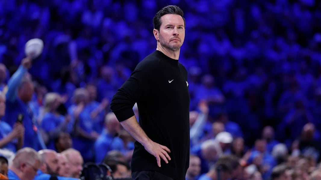 JJ Redick head coach of the Los Angeles Lakers addressing reporters