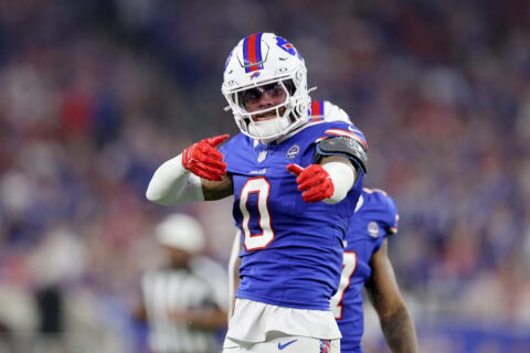 Josh Allen of the Buffalo Bills scrambles during the 41-31 win over the Detroit Lions at Highmark Stadium, September 17 2026