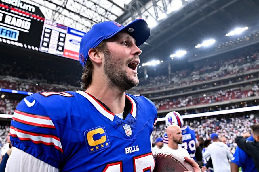 Josh Allen of the Buffalo Bills throws a pass against the Houston Texans in a 36-31 Bills win