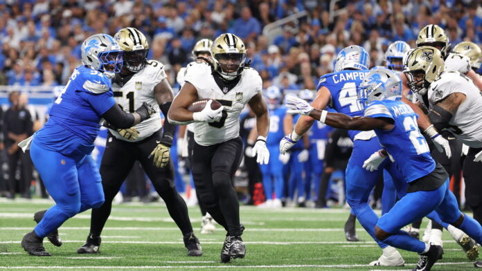 Kellen Moore on the Saints sideline during overtime against the Detroit Lions in Week 1 2026