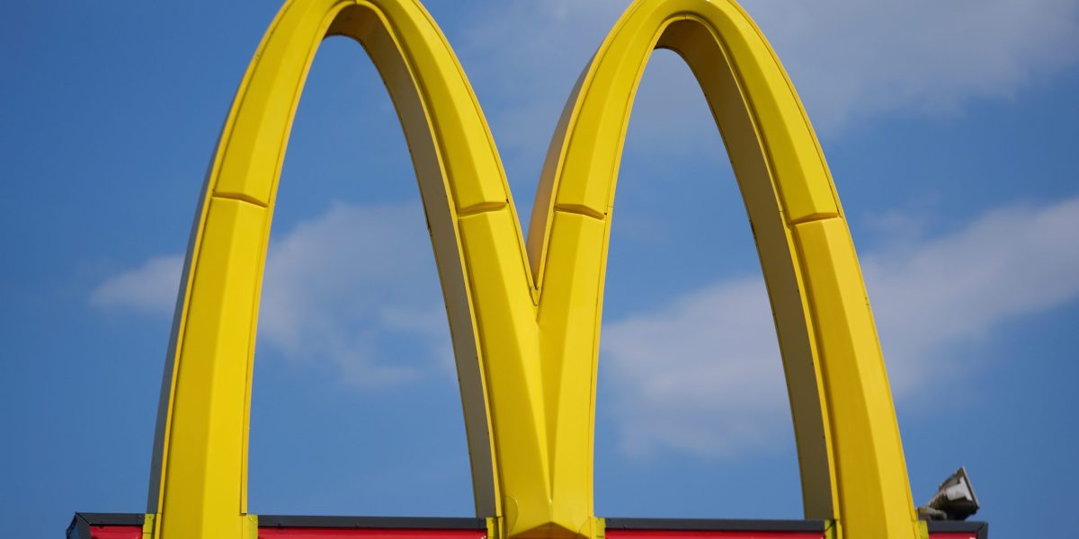 McDonald's restaurant exterior on August 28, 2026, as MCD stock outperformed the Dow Jones Industrial Average