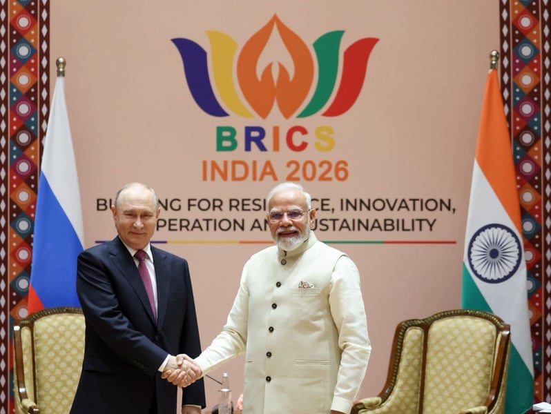 Indian Prime Minister Narendra Modi meets Russian President Vladimir Putin at the BRICS Summit in New Delhi, September 2026