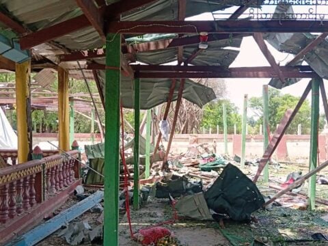 Aftermath of Myanmar military airstrike on a monastery in Myaung township