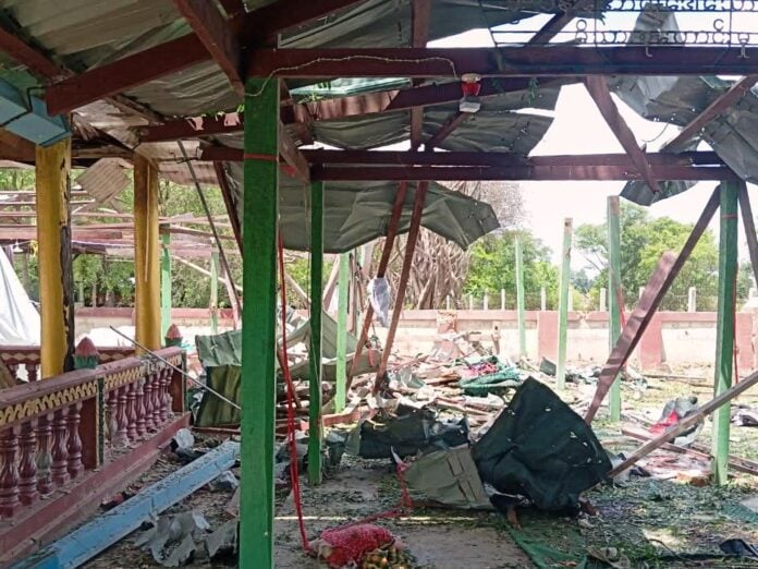 Aftermath of Myanmar military airstrike on a monastery in Myaung township