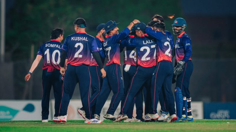 Nepal cricket players celebrate a wicket during the 2026 Asian Games in Aichi, Japan