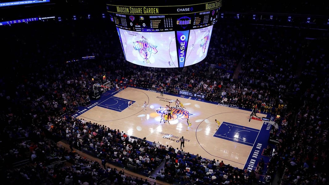 New York Knicks players during the 2026-27 NBA season schedule release