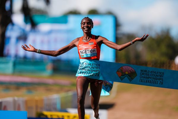 Agnes Ngetich competing at the World Athletics Cross Country Championships in Tallahassee 2026