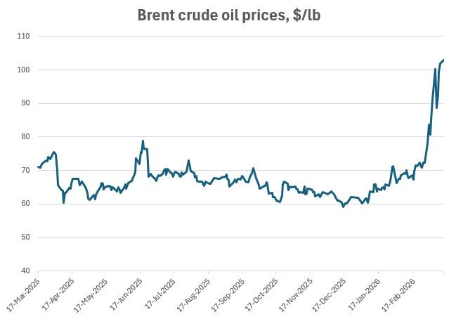 Crude oil barrels representing the surge in global oil prices