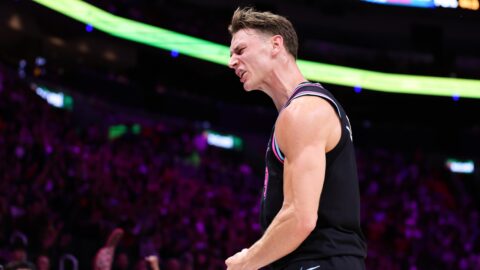 Pelle Larsson of the Miami Heat during the 2025-26 NBA season