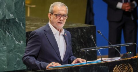 Iranian President Masoud Pezeshkian prepares to address the United Nations General Assembly 81st session in New York September 2026