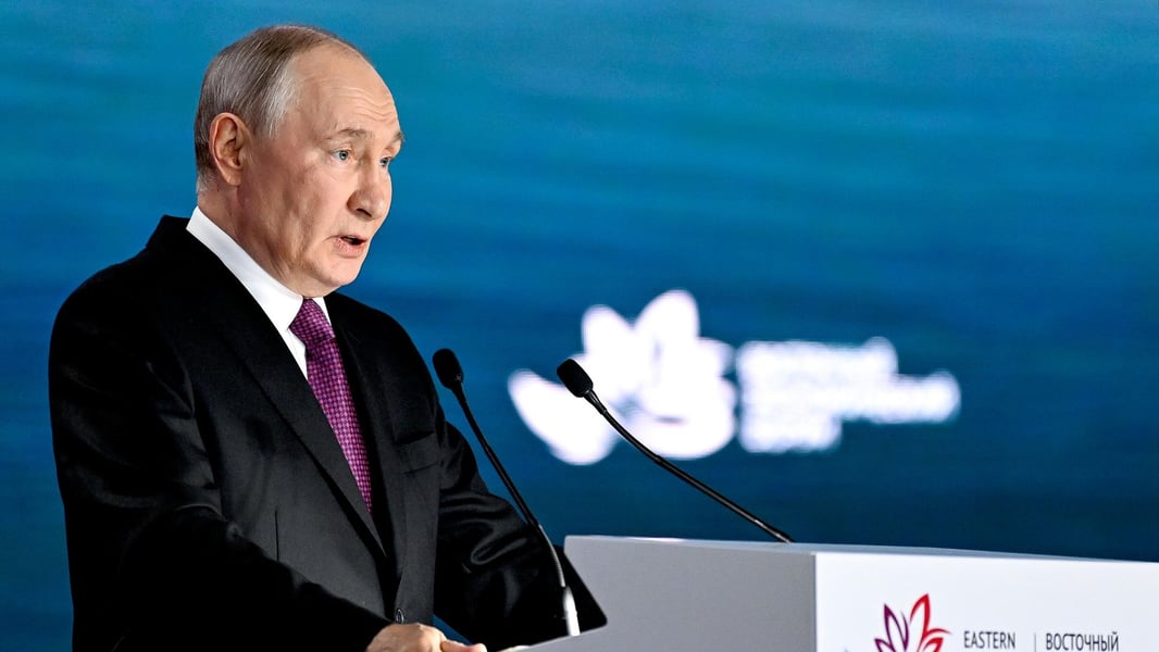 Russian President Vladimir Putin speaking at the Eastern Economic Forum plenary session in Vladivostok September 3 2026