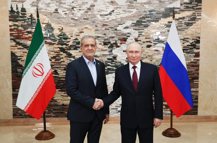 Russian President Vladimir Putin meets Iranian President Masoud Pezeshkian at the SCO summit in Bishkek, Kyrgyzstan