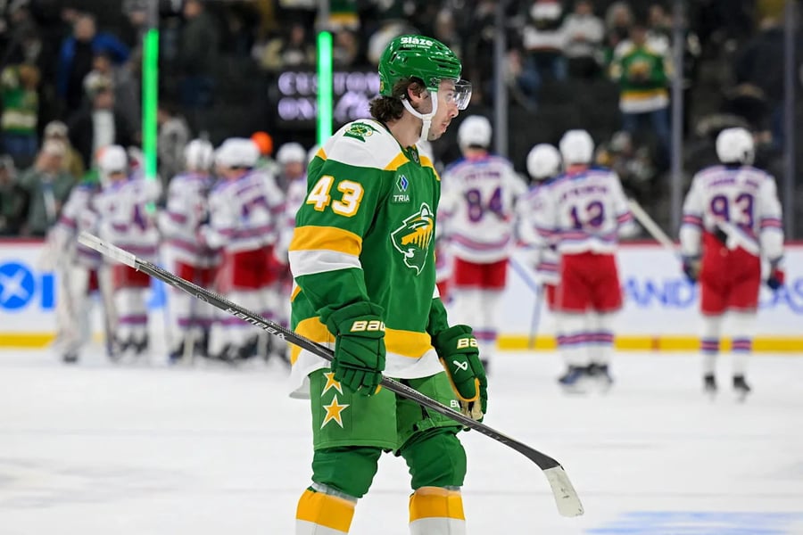 Quinn Hughes skating for the Minnesota Wild during NHL play