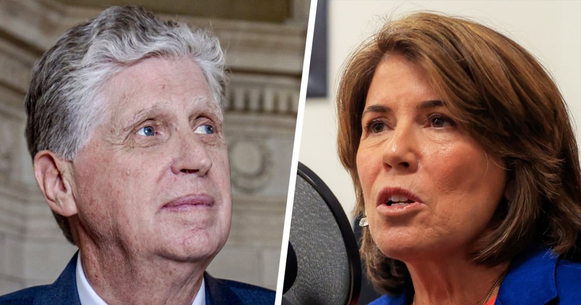 Helena Foulkes and Gov. Dan McKee before the Rhode Island Democratic gubernatorial primary 2026