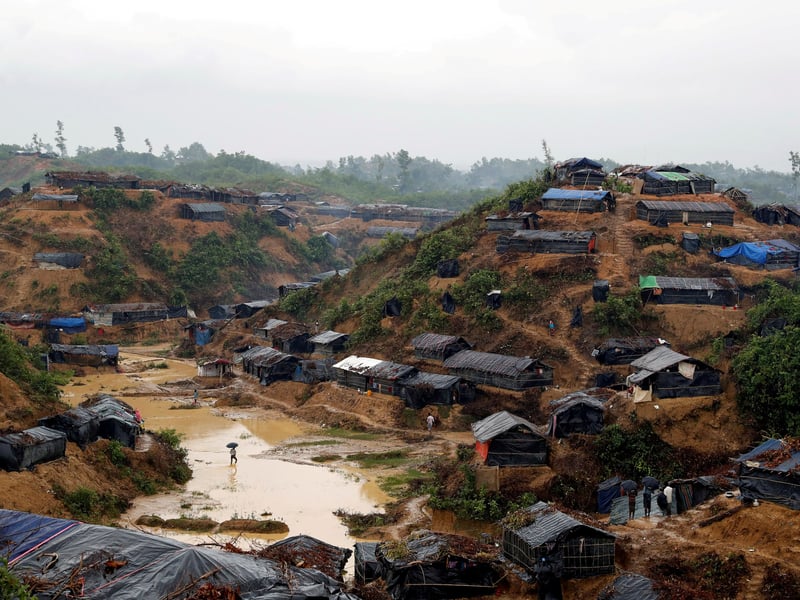 Rohingya refugee shelters at Cox's Bazar Bangladesh showing monsoon flood risk conditions