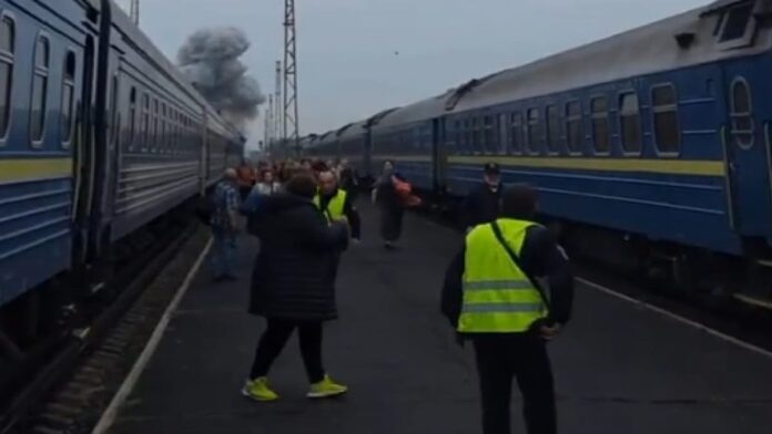 Damaged train locomotive struck by Russian drone near the Poland-Ukraine border crossing at Yahodyn, September 12 2026