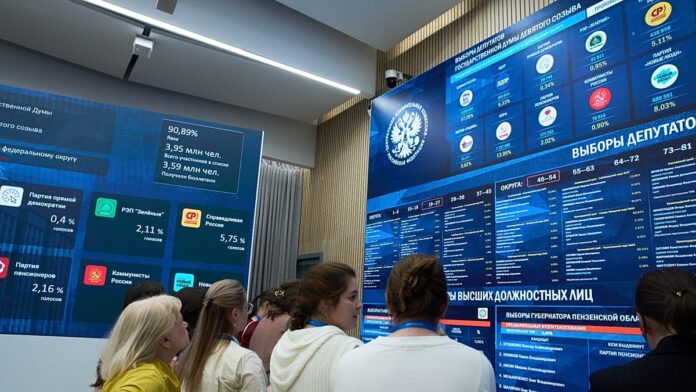 Russian voters at a polling station during the 2026 State Duma election