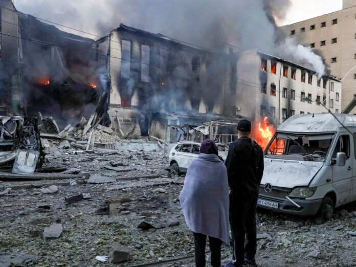 Damaged building in Kyiv after Russian missile strike on September 8 2026
