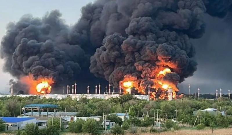 Russian oil refinery following reported Ukrainian drone strike