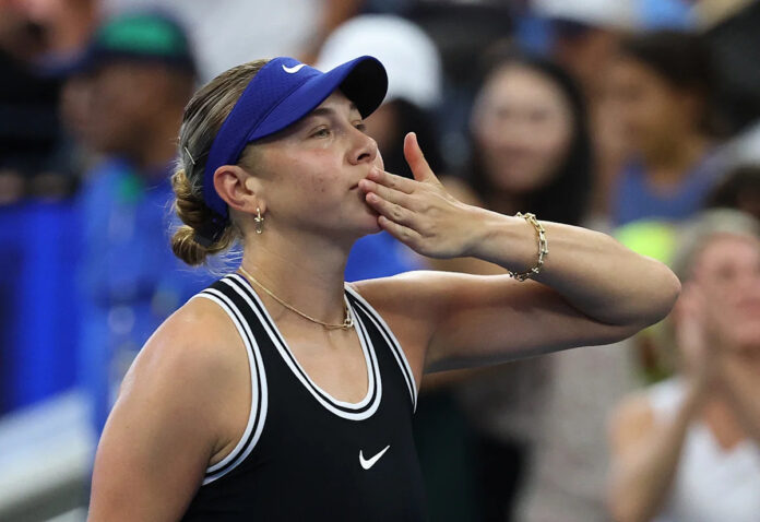 Aliaksandra Sasnovich in action at the 2026 Singapore Tennis Open WTA 500