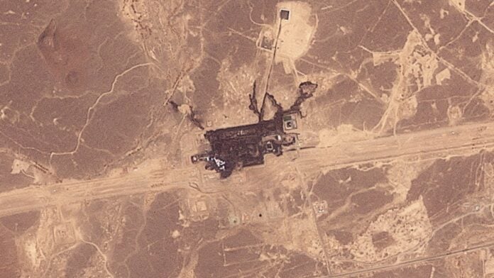 Satellite image showing damage to Saudi Arabia's East-West Crude Oil Pipeline (Petroline) after drone attack from Iraq in September 2026