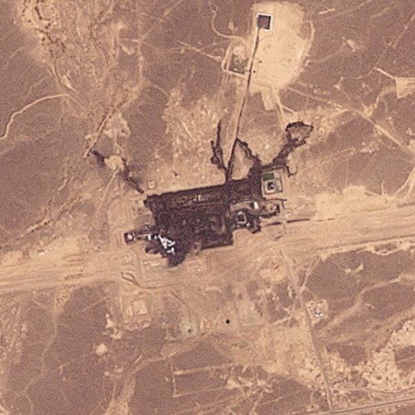 Satellite imagery shows damage to Saudi Arabia's East-West crude oil pipeline after a drone attack by an Iran-backed Iraqi militia, September 2026