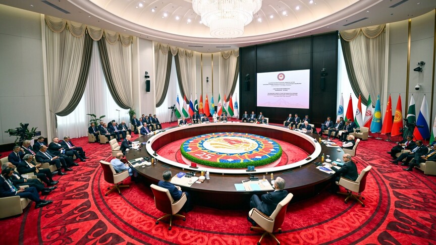 SCO member state leaders seated around the round table at the Bishkek summit September 2026