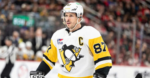 Sidney Crosby at NHL media tour in Las Vegas discussing contract extension with Pittsburgh Penguins