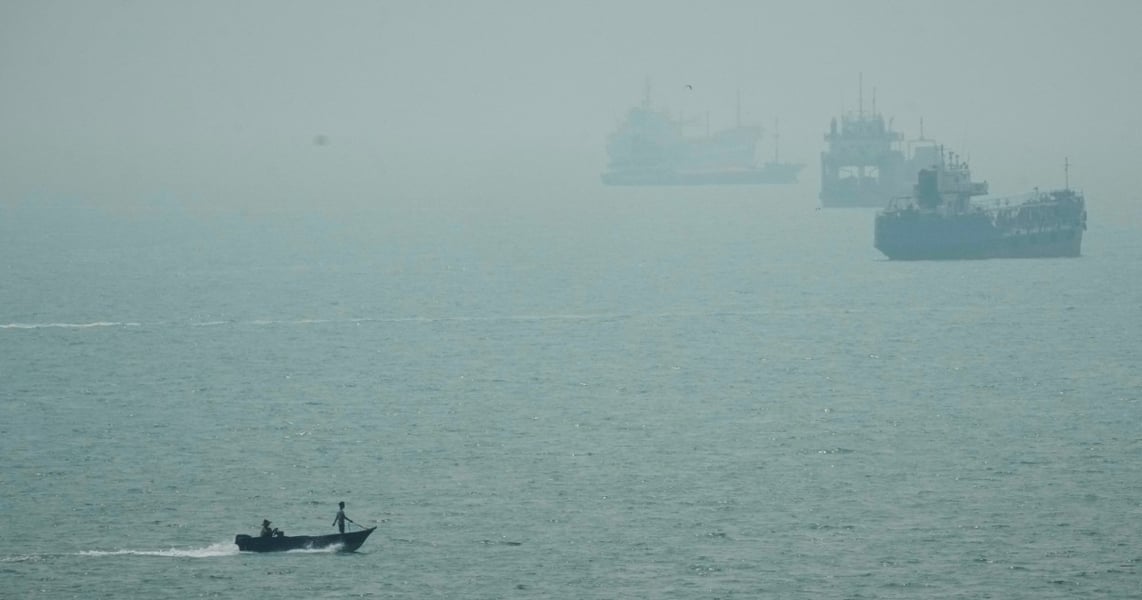 Aerial view of the Strait of Hormuz, the narrow waterway where US forces destroyed five Iranian oil tankers in September 2026