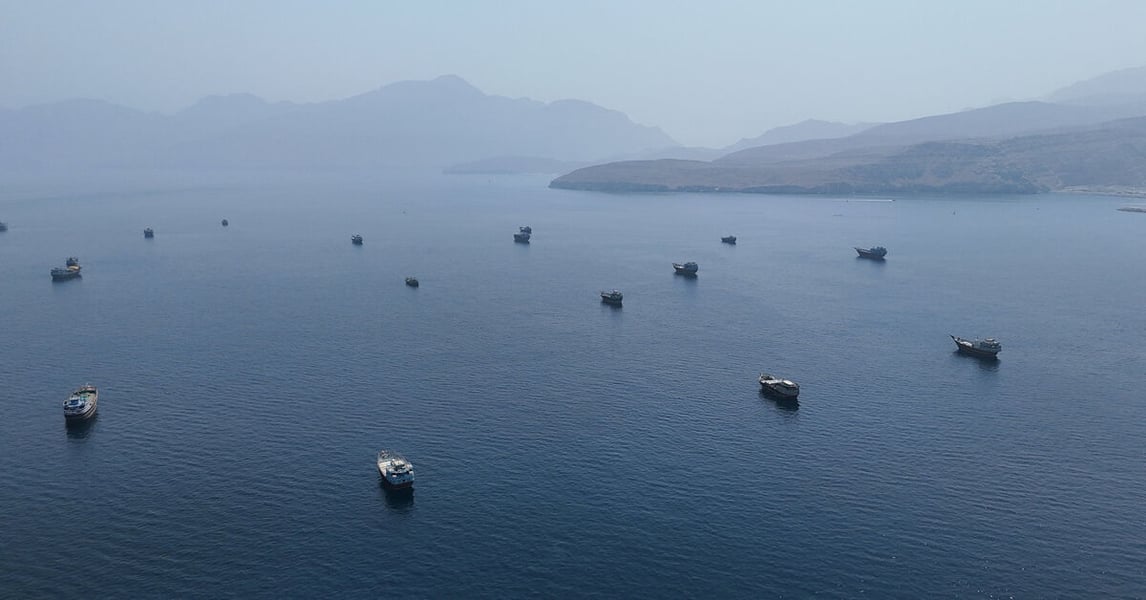 Shipping in the Gulf near the Strait of Hormuz, the chokepoint driving crude oil prices after the disputed tanker mine claim