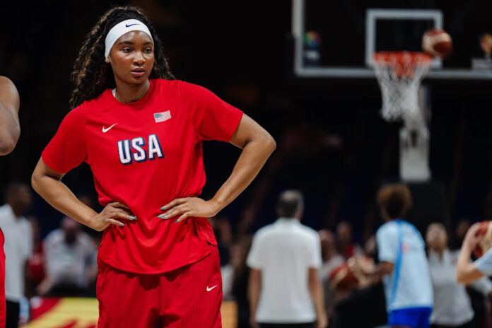 Team USA players celebrate after defeating France 97-79 to win the 2026 FIBA Women's Basketball World Cup gold medal in Berlin