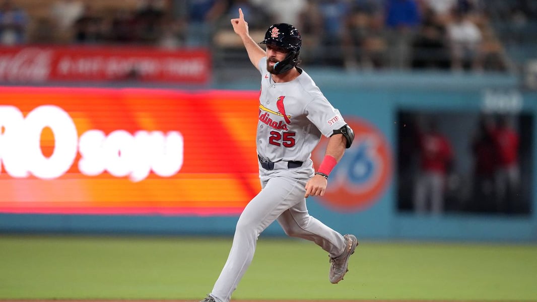 Thomas Saggese St. Louis Cardinals celebrates five home runs in two games against Los Angeles Dodgers
