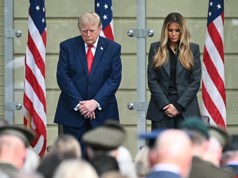 Donald Trump at Pentagon ceremony marking 25th anniversary of September 11 attacks with Condoleezza Rice