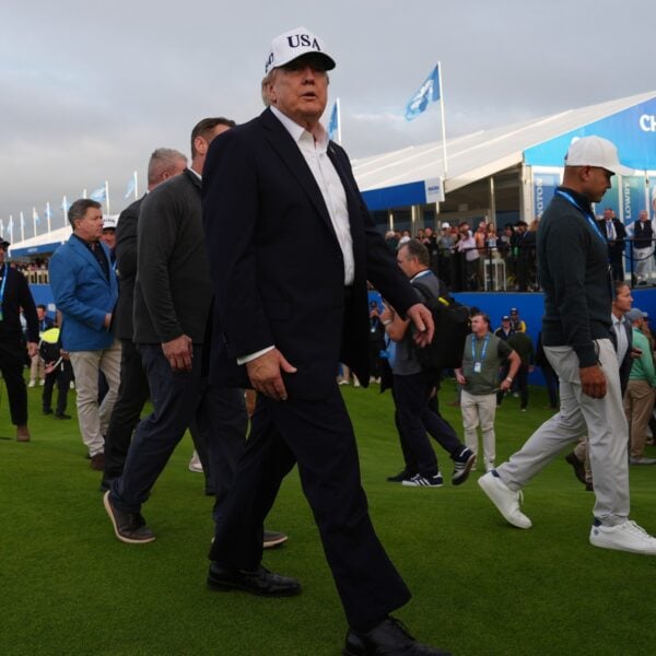 Donald Trump speaks to reporters at his Doonbeg resort in Ireland after dismissing AI safety warnings from tech CEOs