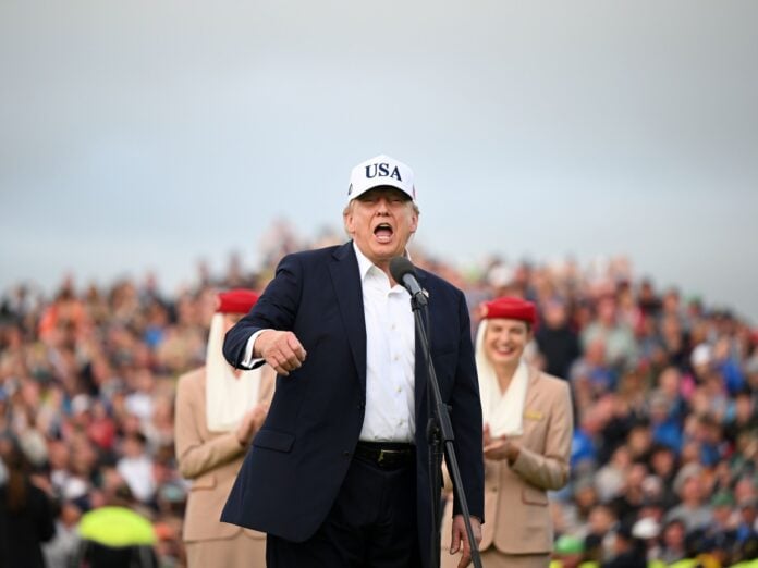Donald Trump at Trump International Golf Links Doonbeg during the Irish Open trophy presentation September 2026
