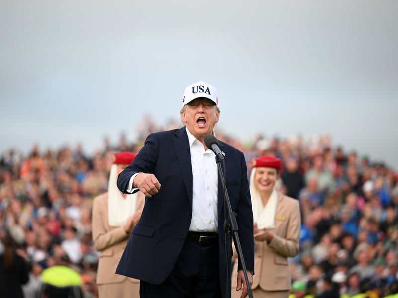 Donald Trump at Trump International Golf Links Doonbeg during the Irish Open trophy presentation September 2026