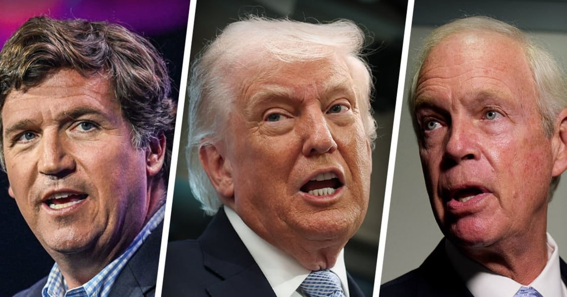 Trump with Republican allies as MAGA figures including Tucker Carlson push back against the Iran war in 2026