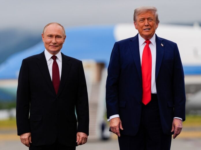 Donald Trump and Vladimir Putin during a phone call as US envoys push for Ukraine ceasefire