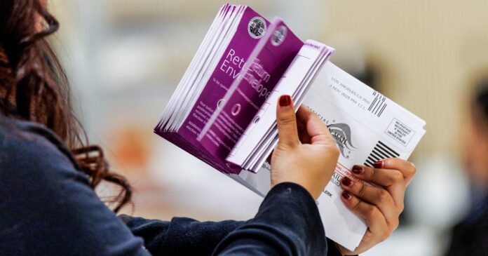 Mail-in ballots being processed during the 2026 US midterm election season