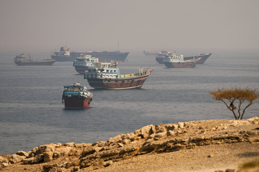 Aerial view of the Strait of Hormuz, the narrow waterway between Iran and Oman that Trump proposed renaming 'Trump Strait'