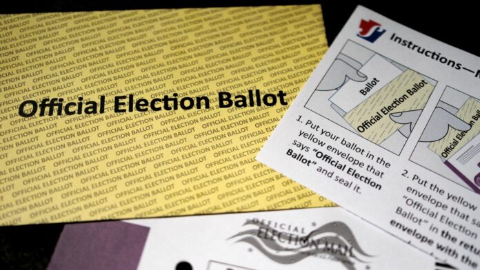 Mail-in ballot envelope with USPS mail drop box, September 2026 Trump SCOTUS emergency appeal