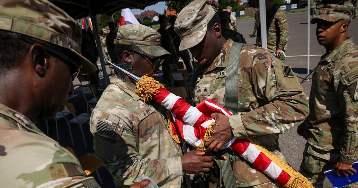 US troops rotating through Poland as part of NATO enhanced forward presence amid Pentagon review of Europe troop levels