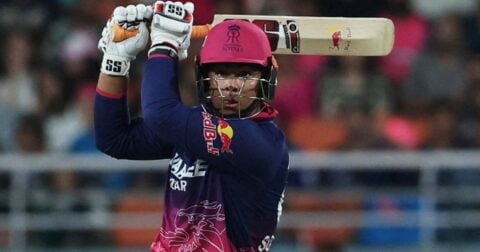 Vaibhav Sooryavanshi bats for India in T20I 2026