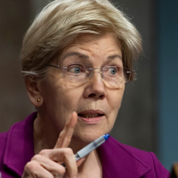 Sen. Elizabeth Warren speaking at a press conference about Census Bureau data integrity